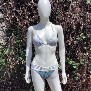 Dolce Vita 2 Piece Sage/White Reversible Tassel Tie Back BoHo Bikini